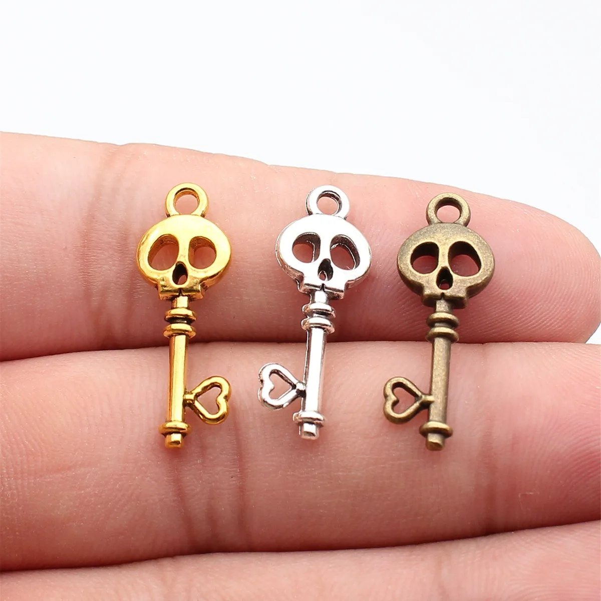 WYSIWYG 20pcs 26x9mm Skull Heart Key Charms 3 Colors For DIY Jewelry Making Zinc Alloy Charms Jewelry Findings