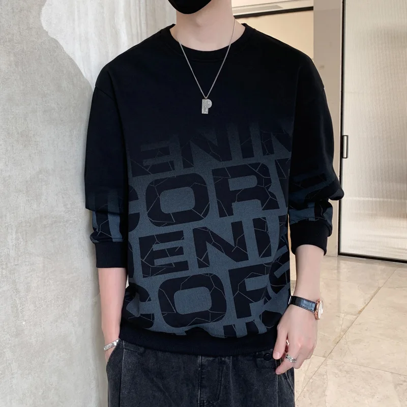 High quality sweatshirts for men long sleeve letter print pullover new spring autumn 2024 tending clothing - grey white blue