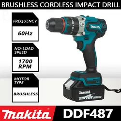 Makita DDF487 13mm akumulatorowa wiertarka elektryczna litowa elektryczna bezszczotkowa przenośna wkrętarka elektryczna wiertarka udarowa