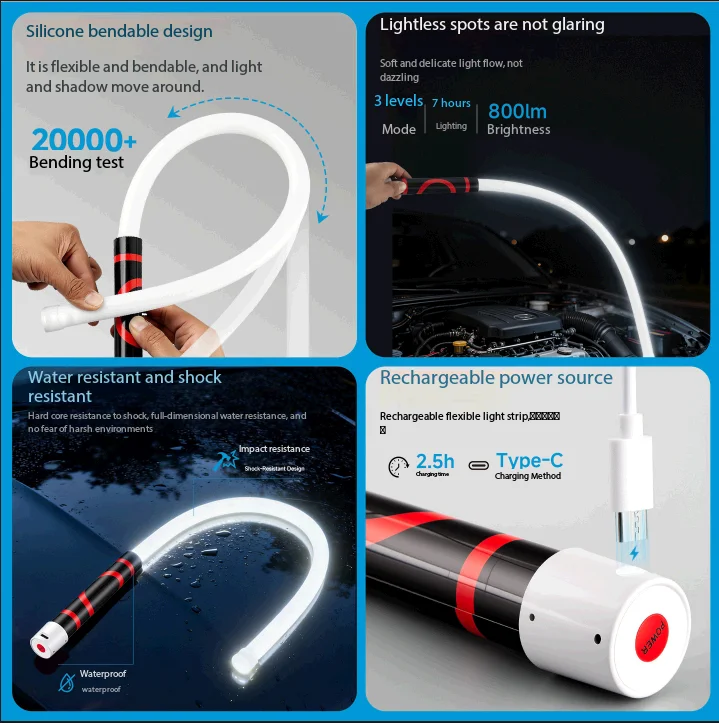 Flexible LED Flashlight Stick,Professional Work Light,Portable Tool for for Mechanics,Car Repairs, Inspections & Tight Spaces
