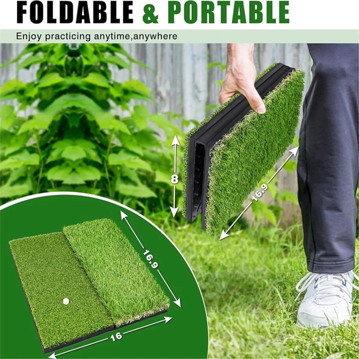 

618 Mega Sale Dual-Turf Golf Practice Mat - Portable & Foldable for Indoor/Outdoor Training with Fairway & Rough Surfaces
