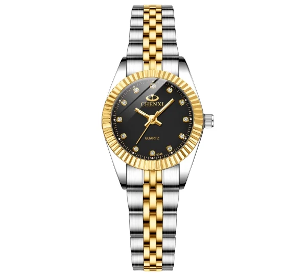 Reloj de pulsera de cuarzo dorado para hombre y mujer, cronógrafo de pulsera de acero inoxidable para pareja, Día de San Valentín