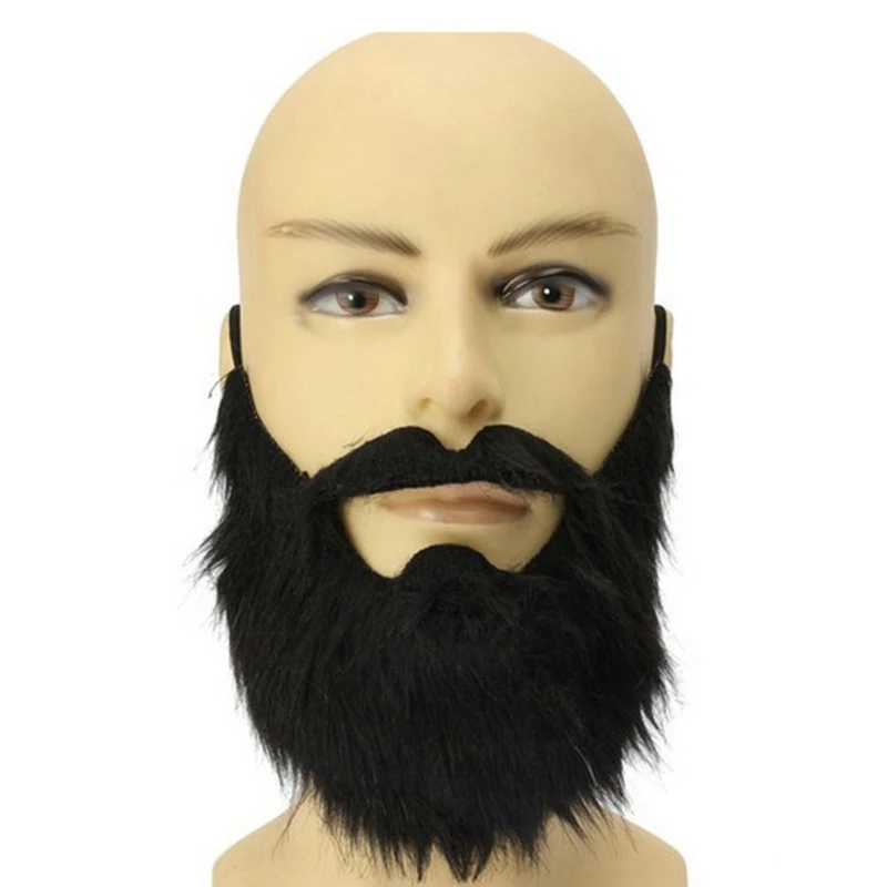 Black Fake Beard Costume Halloween Mustache Hair Disguise Accessories