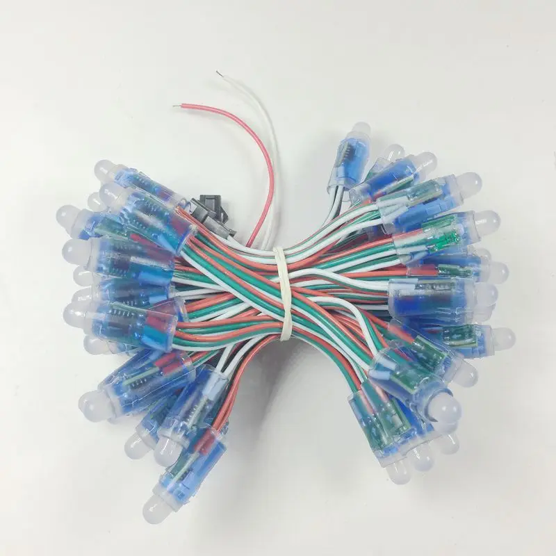 50pcs DC 5V 12V WS2811 Full Color LED Pixel Light Module 12mm 10cm Wires IP68 Waterproof RGB Color Digital LED strings