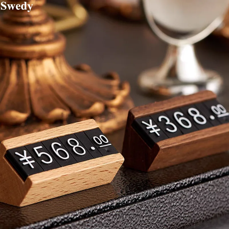 5 Pcs/lot Wooden Price Cubes Dollar Euro Adjustable Number Digit Phone Watch Jewelry Snack Food Counter Display Stand Sign Tags