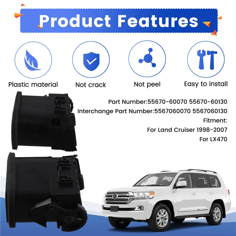 

1Pair Dash Air Conditioning Outlet Air Register For Toyota Land Cruiser 1998-2007 Lexus LX470 55670-60070 55670-60130