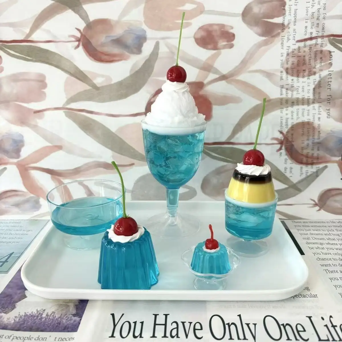 Accesorios para fotos, muñeca de belleza del valle, pudín de gelatina de fruta de burbuja azul 2D, postre para niña, pudín de gelatina azul hielo de alto valor, regalo Ornam