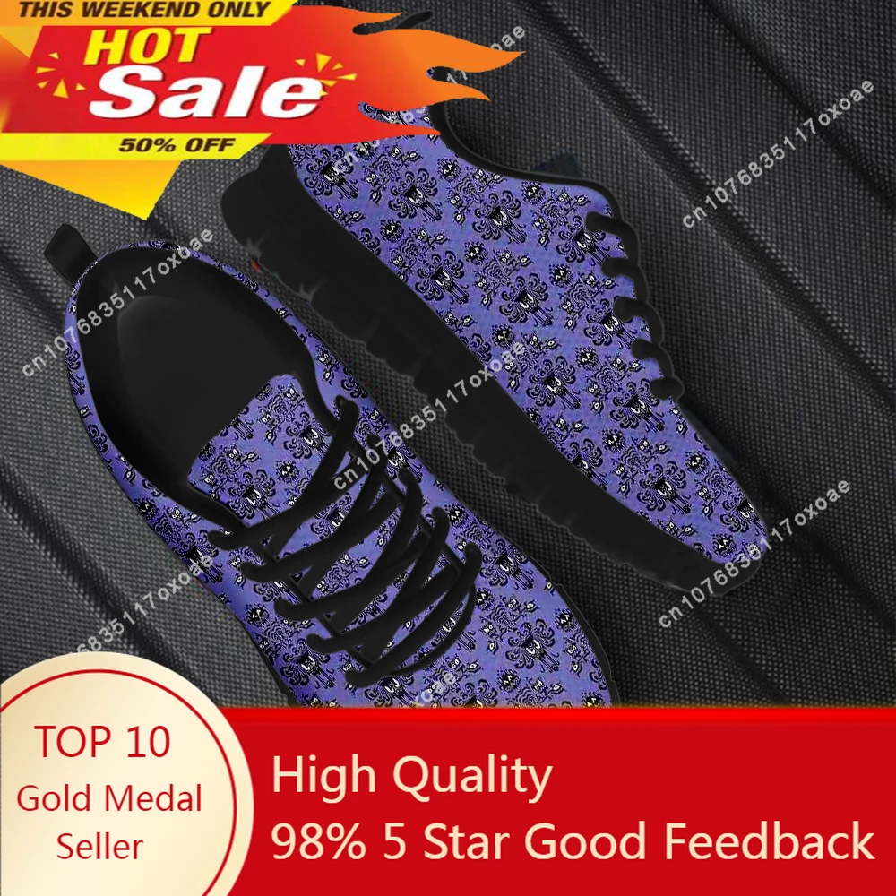 

2023 Casual Shoes For Women Purple Haunted Mansion Print Running Jogging Lace Up Workout Ladies Sneakers Flats Shoes