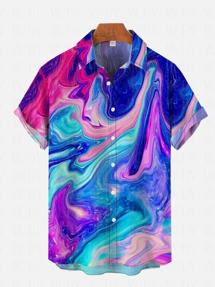 

Bright Neon Colorful Water Flow Marble Printing Short Sleeve Shirt 3D Hawaiian Shirts Summer