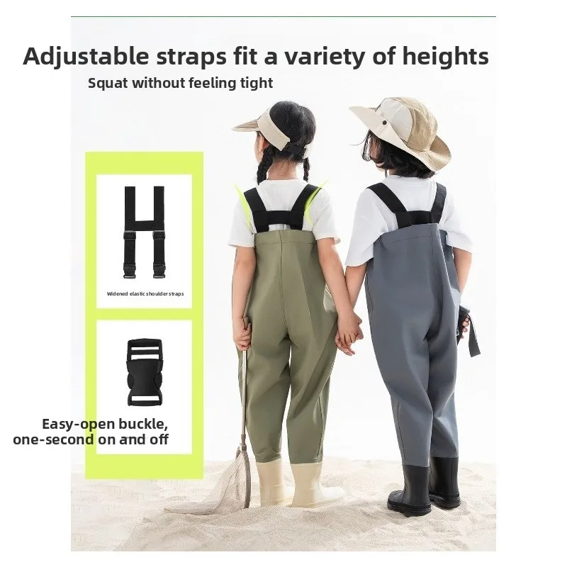 New children's sea-catching jumpsuit high-end launching pants rain boots integrated baby sea-catching clothes lightweight water