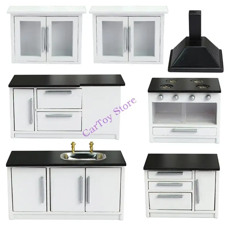 

7 шт. 1 12 масштабная дубовая модель дома, набор кухонной мебели, миниатюрный реалистичный план