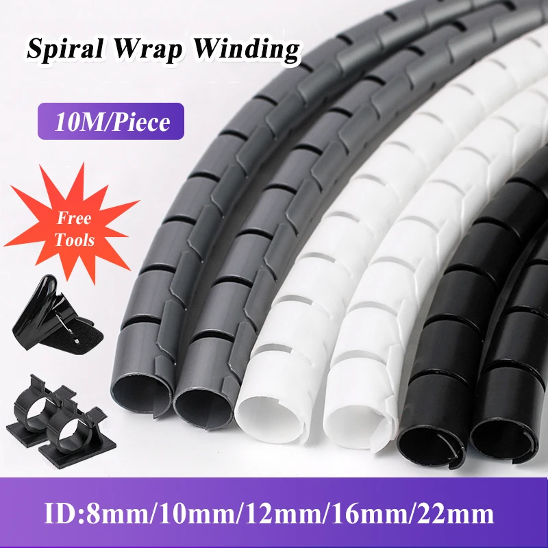 

10M Winding Tube 8/10/12/16/22 mm Wire Organizer Cable Protection Sleeve Tube Protection Sleeve Spiral Wrap Winding Protector