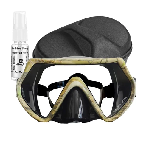 Máscara de buceo libre para adultos, lente única con lentes de vidrio templado, vista panorámica HD, spray antivaho, negro, camuflaje