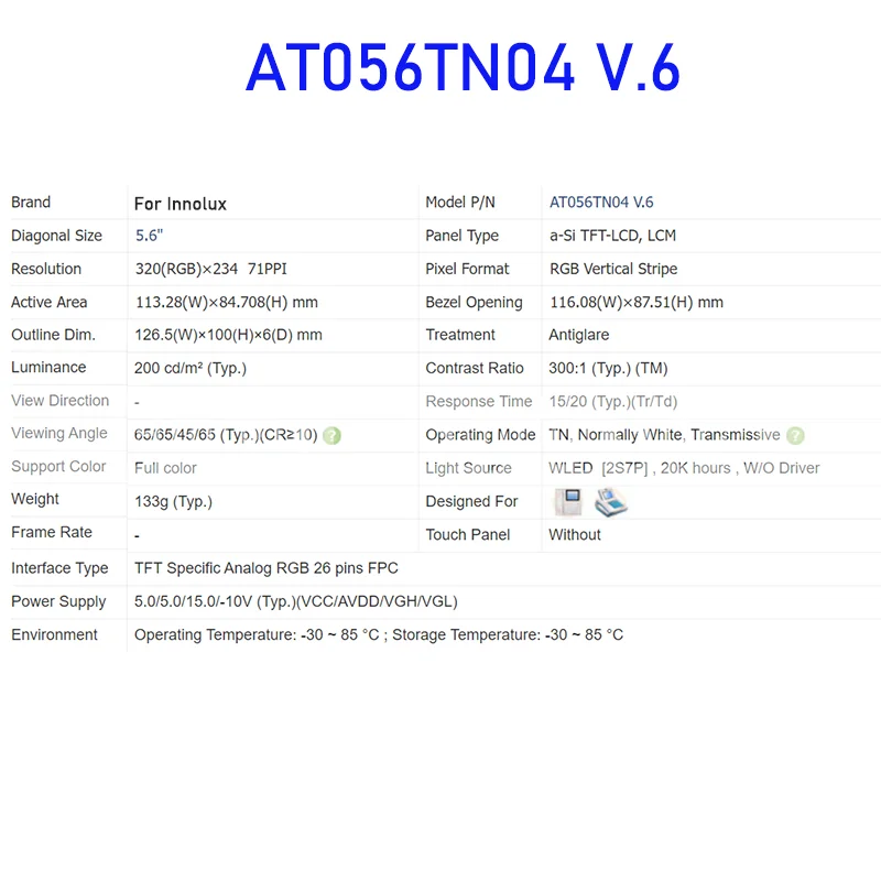 Panel layar tampilan LCD asli AT056TN04 V.6 5.6 inci untuk Innolux baru dan pengiriman cepat 100% teruji