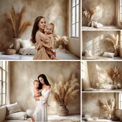 Photography Background Baby Show Maternity Boho Brown Interior Wall Backdrop Pampas Grass Window Decor Newborn Kids Photo Studio
