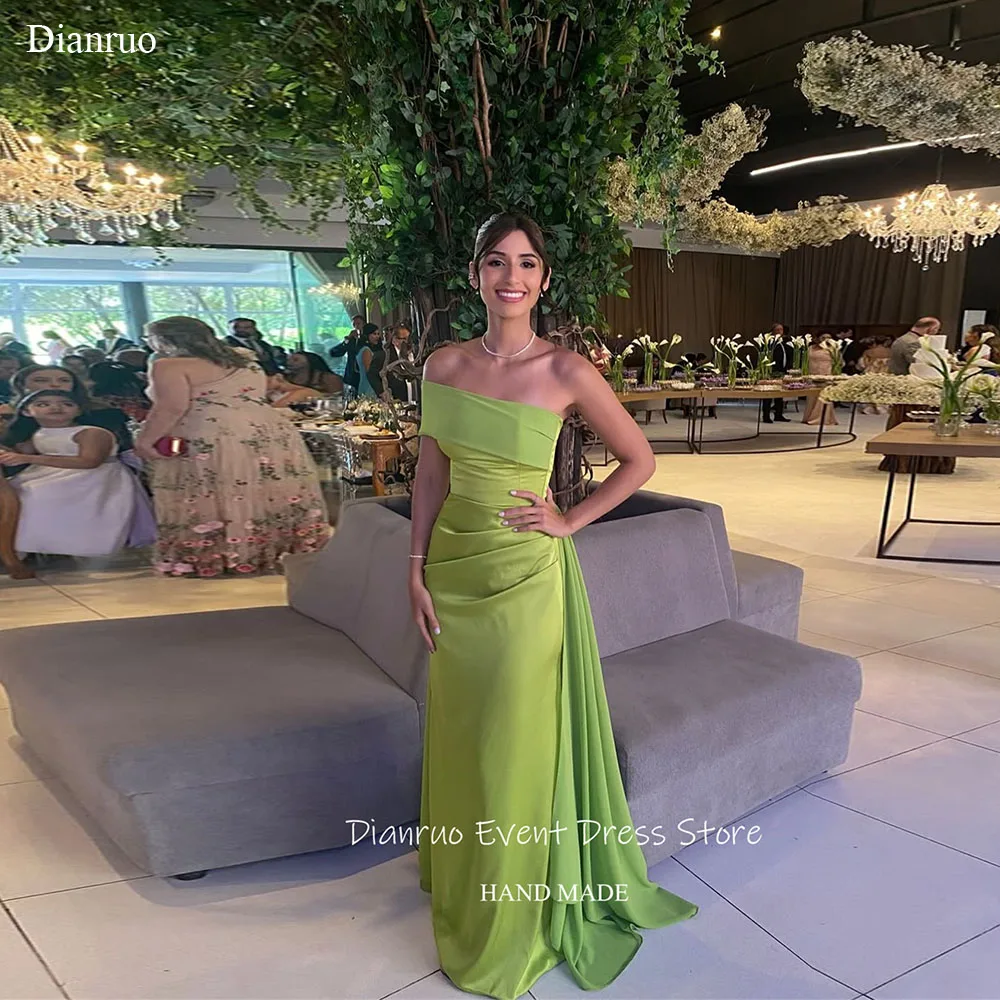 

Dianruo Lime Green One Shoulder Evening Dresses Asymmetric Ruched Robes De Soirée Mermaid Formal Vestido De Fiesta Customized