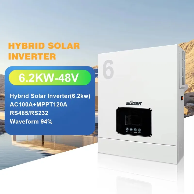 

48VDC 6200W 6.2kw Pure Sine Wave MPPT Solar Hybrid Inverter 6200 Watt String Inverter Single AC Output 1 Year Warranty