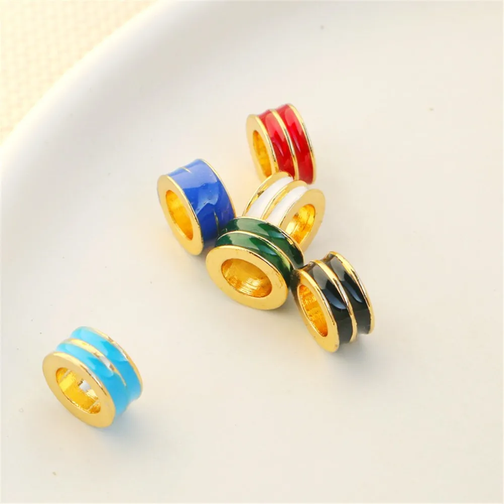 Multi-Color Oil Dripping Beads Large Hole Bucket Beads DIY Bracelet Necklace Loose Bead Leather Rope Accessories 14K Gold 5*10mm