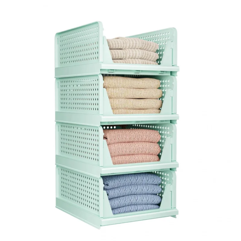 

Stackable Folding Closet Wardrobe Organizer Plastic Collapsible Drawer Type Storage Basket Container Box