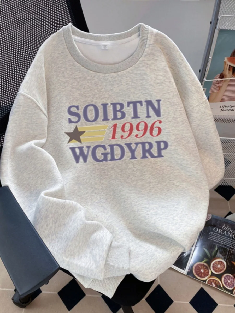 

Худи свободного кроя из чистого хлопка с длинными рукавами и круглым вырезом, на флисовой подкладке, для весны, осени и зимы, уличная мода, молодежный стиль