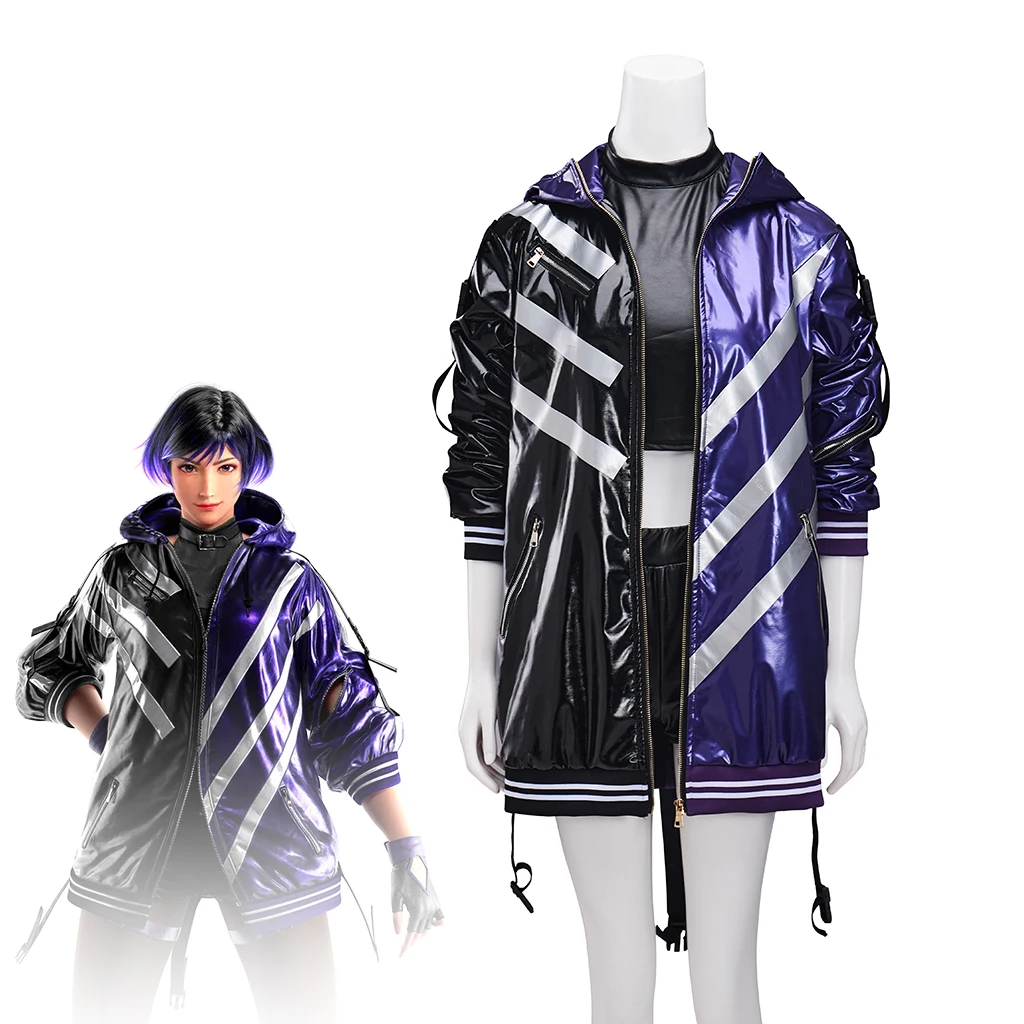 

Reina Cosplay Game Costume Sexy Women Black Crop Top Shorts Coat Disguise Battle Suit Halloween Carnival Party Agent Uniform