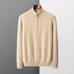 DjzDsm Men's 100% Pure Merino Wool Top High Collar Zipper cardigan Loose Warm Cashmere Sweater Autumn/Winter New Collection