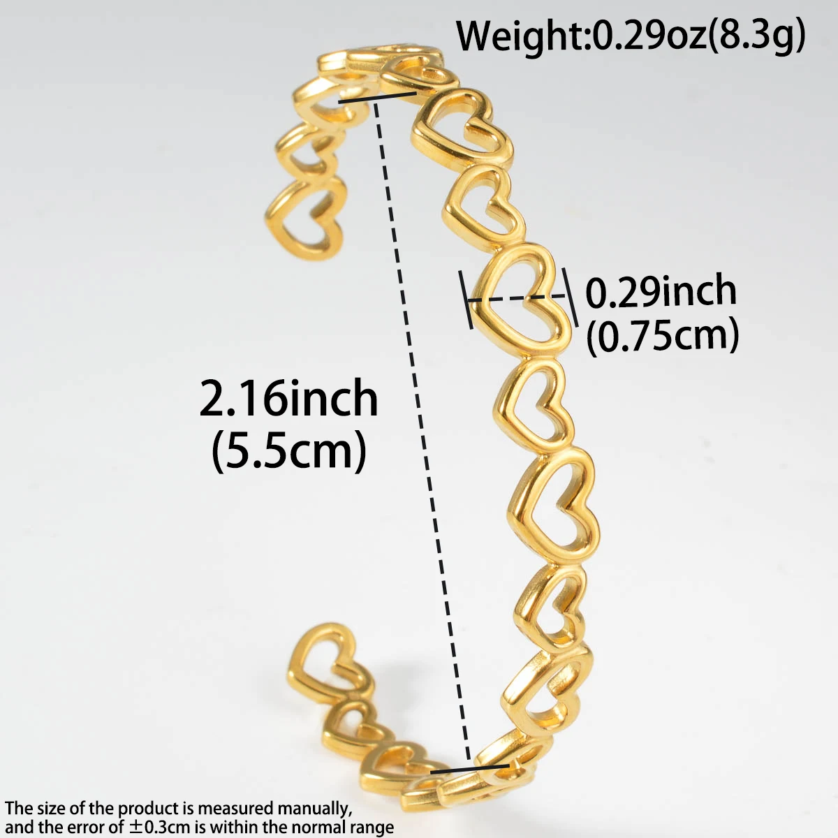 Romantic Luxury Gold Plated Interlocking Hollow Heart Open Bangle Sweet Cool Style Women Fashion Jewelry Gift Anniversary