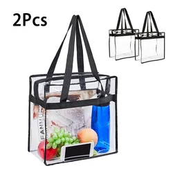 2Pcs Transparent Totes Large Capacity Clear Tote Bags with Zipper Flexible Multipurpose PVC for Swim Storage Shopping Waterproof