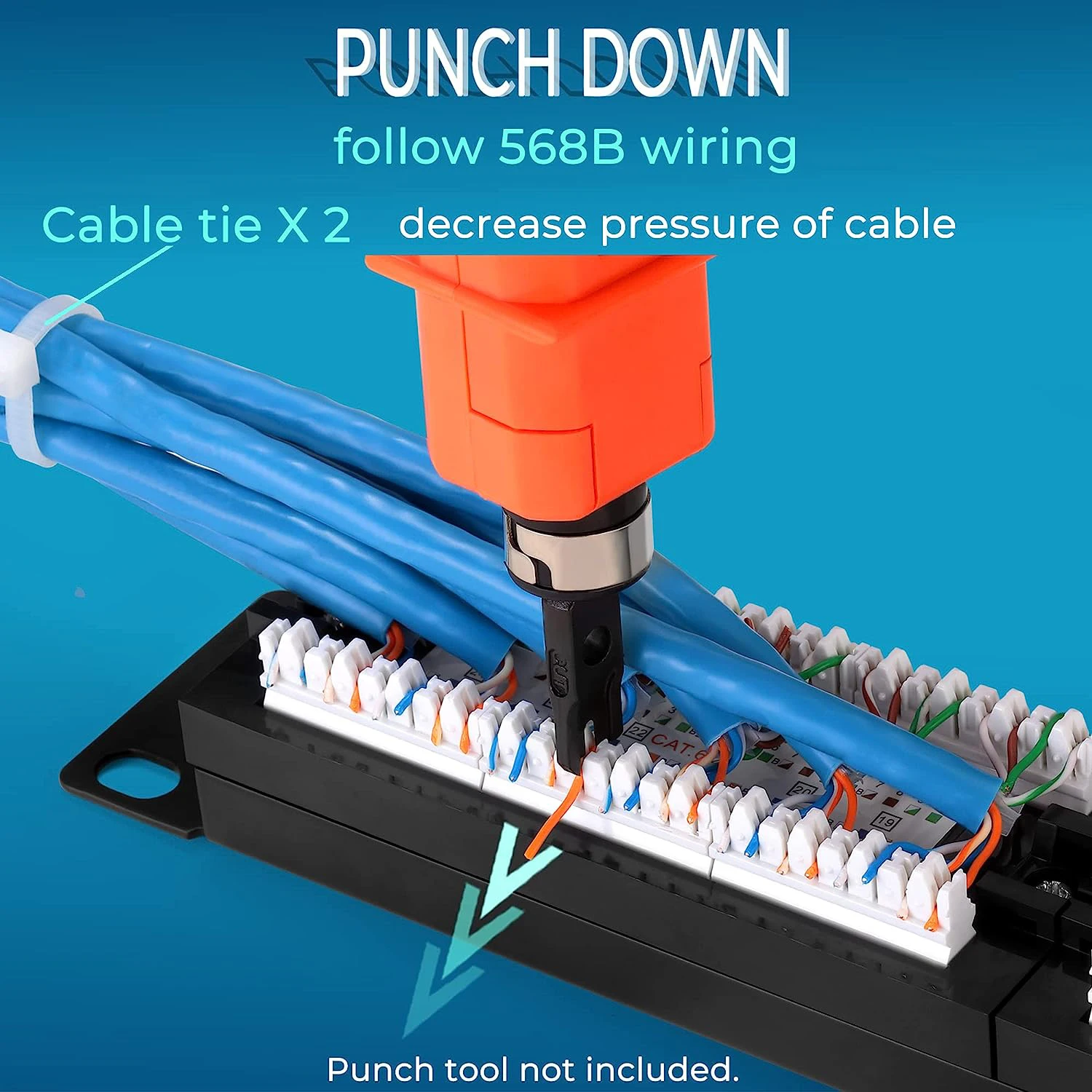 ZoeRax 12-Port Cat6 Patchpanel, Wandmontage, inklusive 89D-Halterung, vertikale oder horizontale Installation, Cat5e & Cat6 RJ45-Verkabelung – Detail 2