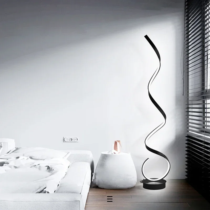 

LED Modern Floor Lamp Minimalist Black White Iron Curved Line Bedside Light For Bedroom living Room Study Illumination Luminaire