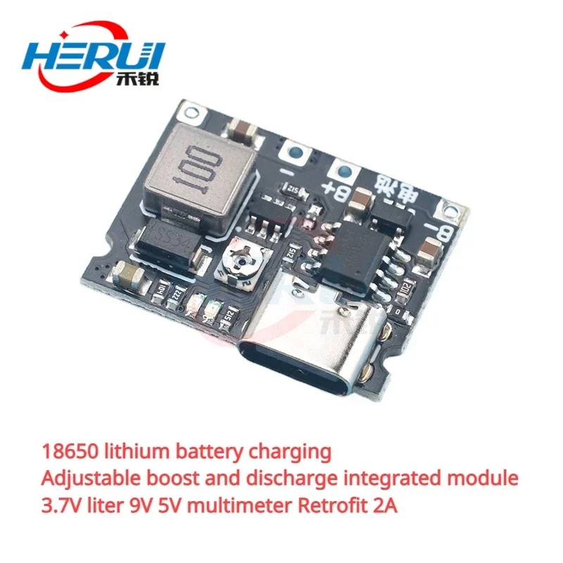 

18650 lithium battery charging Adjustable boost and discharge integrated module 3.7V liter 9V 5V multimeter Retrofit 2A