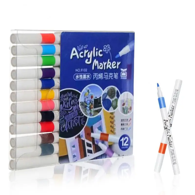 12/24 Colors Acrylic Paint Art Marker Pen DIY Painting Drawing For Card Ceramic Stone Mug Glass Fabric Clothes Shoes Wood