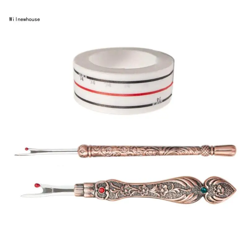 

2 Pcs Vintage Metal Seam Rippers and Sewing Positioning Tape Kits, Ergonomic Grip Handy Stitching Rippers Thread Dropship