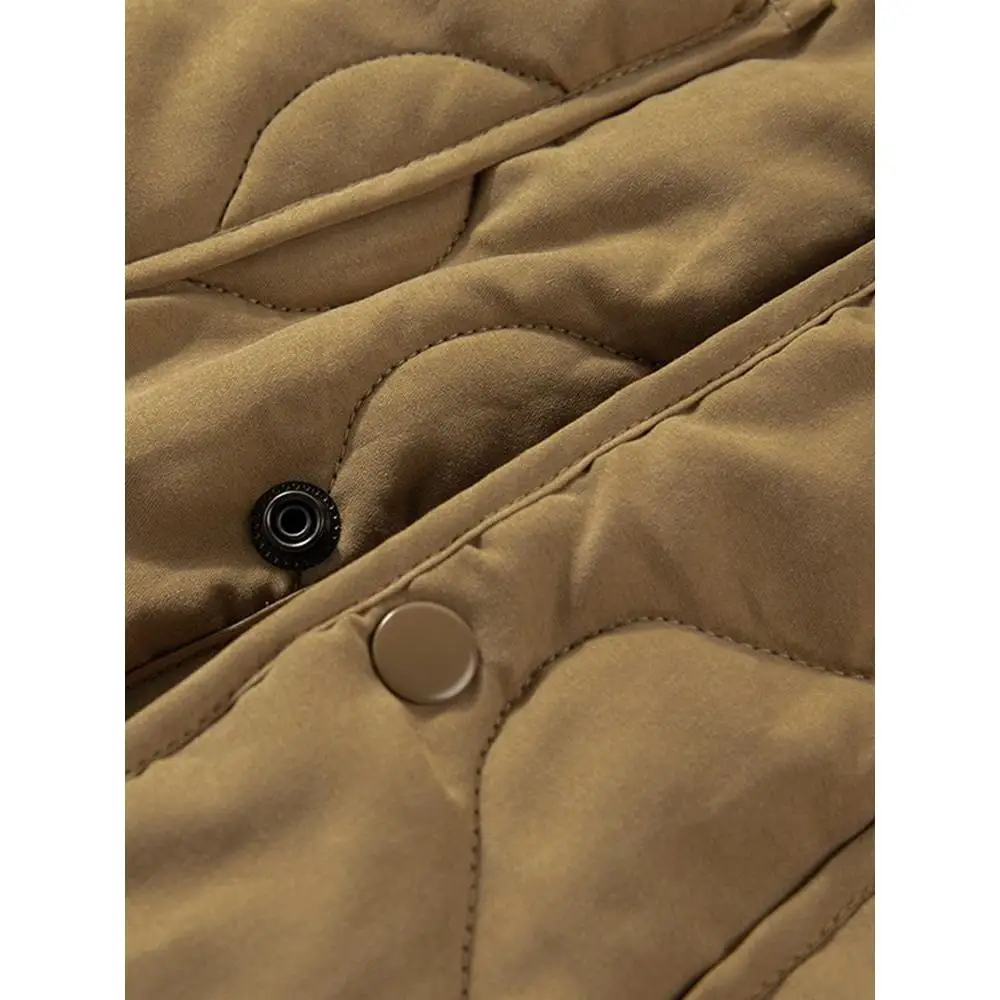 

American Retro Cotton Jaet Inner Liner Vest Outerwear Color Polyester Fiber Long Sve Warmth Youth Sle Casual Coat