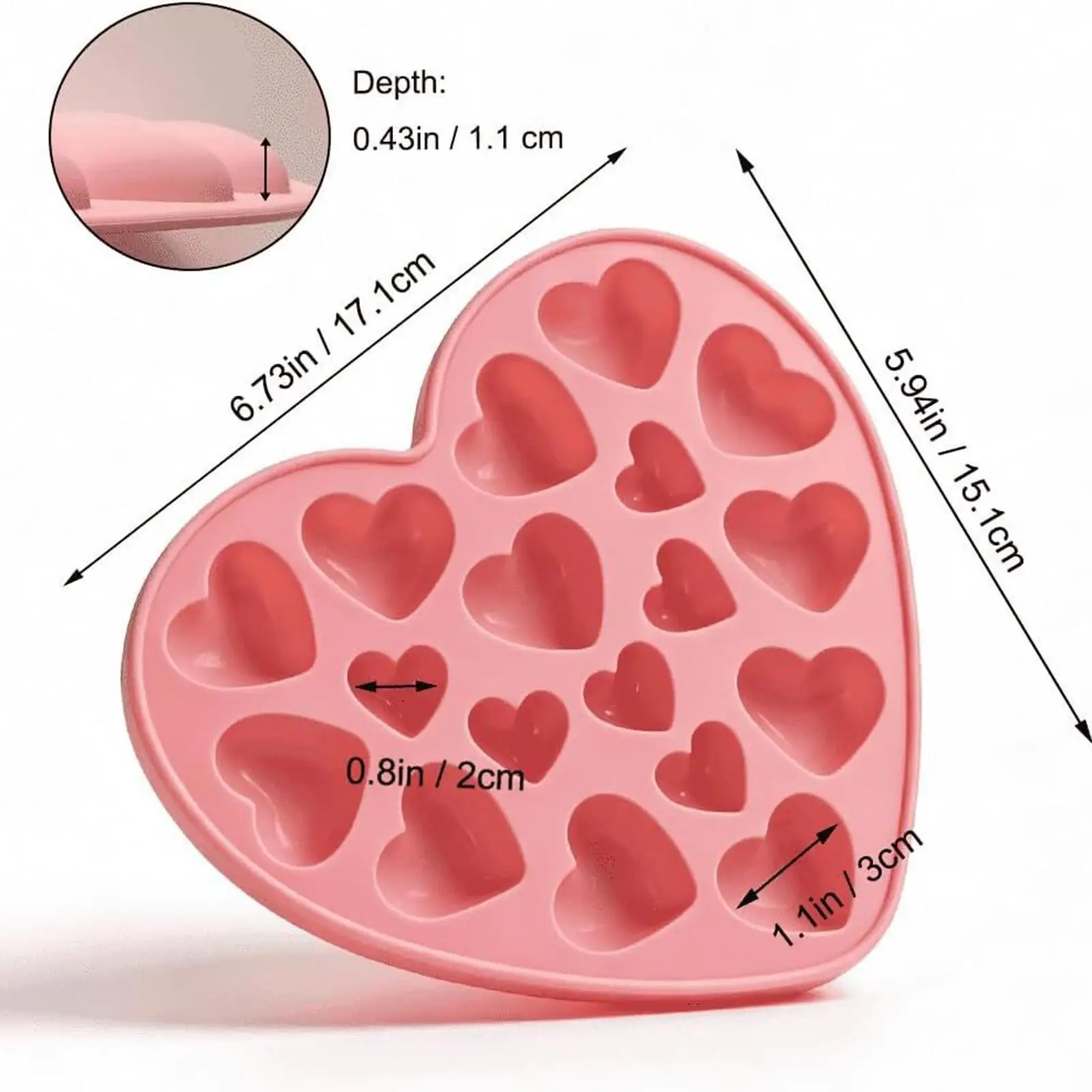 Heart-shaped silicone chocolate mold set, 18-hole heart-shaped silicone candy mold, suitable for homemade chocolates, candies