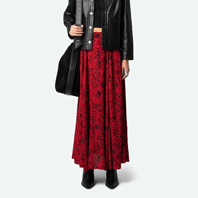 

Женская красная юбка, повседневные черные юбки с буквами, платья длиной до колена с карманами, женские юбки, женская мода, элегантное вискозное платье