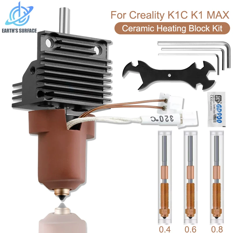 3D Printer Parts for Creality K1C K1 Max Hotend Kit Quick Swap Ceramic Heating Block Kit 0.4 0.6 0.8mm Nozzle High Flow Printing