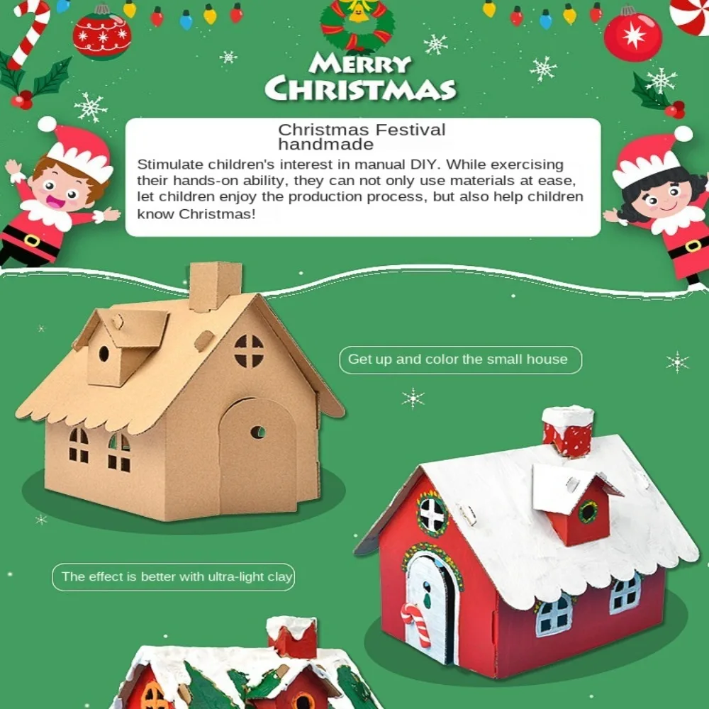 Pintura DIY hecha a mano para niños, casa de galletas de Navidad, decoraciones para festivales, casa de galletas, concha de papel, artesanía casera, cabaña casera