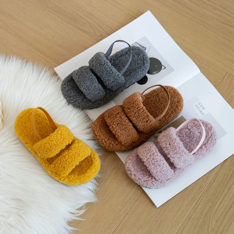 

Kids Cotton-padded Shoes Plush Open - Toe Slippers - Double Strap Warm Home Slippers for Toddlers Winter Girls' Slipper