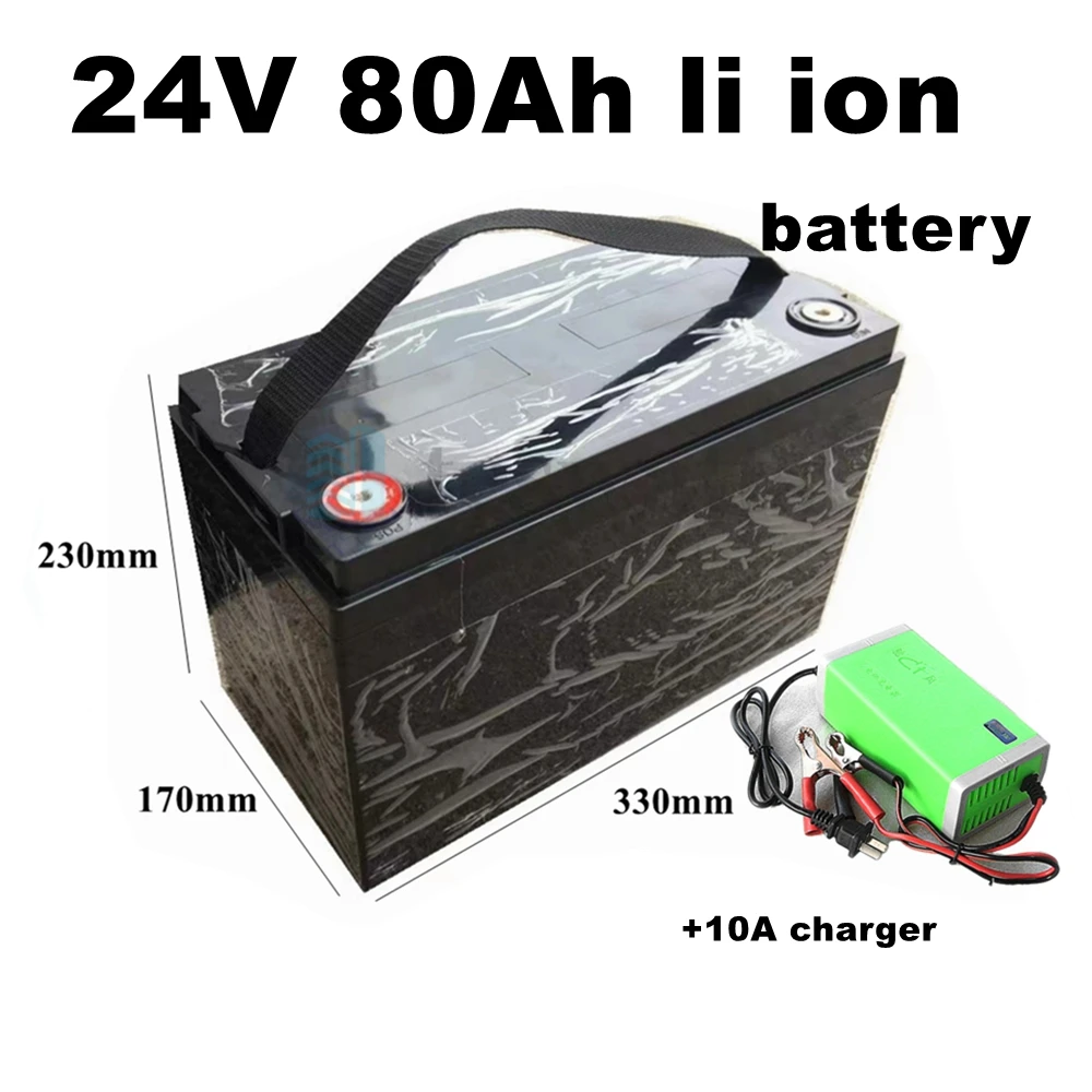 Batterie lithium-ion étanche 24V, 80Ah BMS 7S, pour moteur 1500W, caddie de golf, maison, fournitures électriques, chargeur 10A