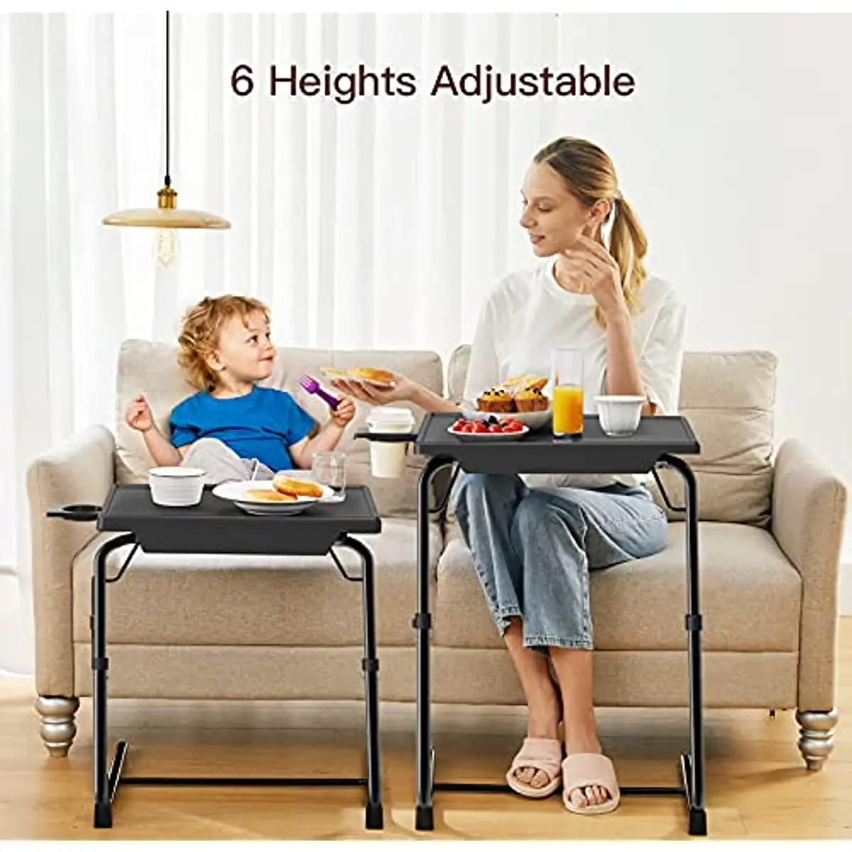 Adjustable TV Tray Table - TV Dinner Tray on Bed & Sofa, Comfortable Folding Table with 6 Height & 3 Tilt Angle Adjustments (Bla