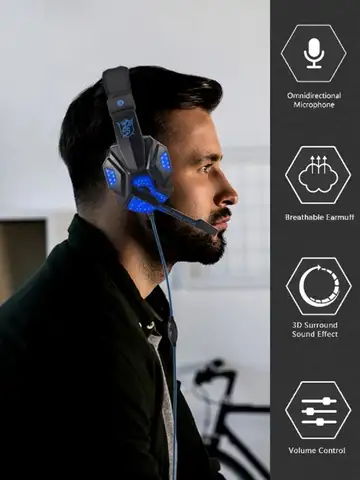 Gaming Headset with Mic and LED Light for PC Laptop Computer Cellphone PS4 Xbox 3.5mm Wired Stereo PC Gaming Headset Gifts