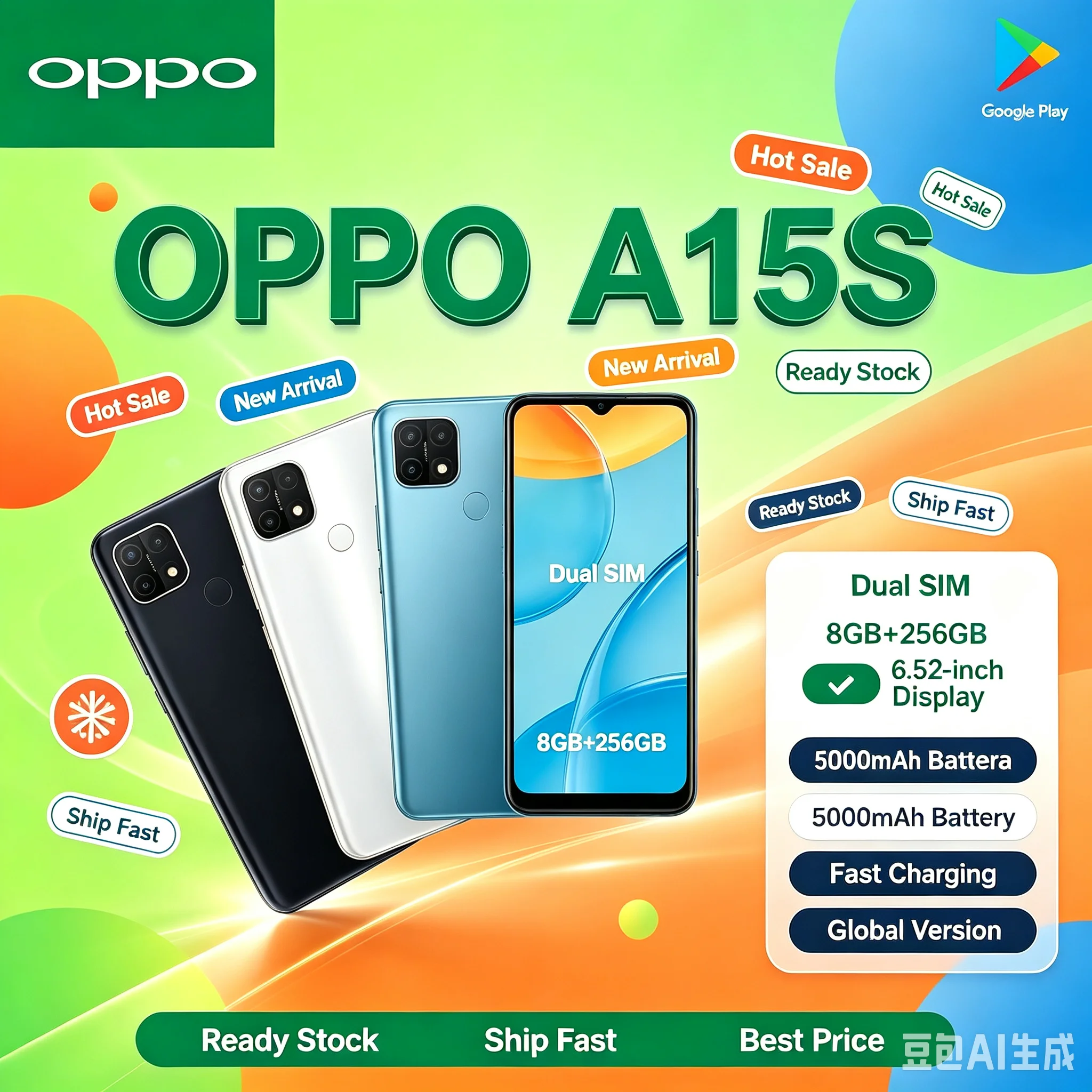 Phone Cases Green - OPPO A15S Smartphone 6.52-inch IPS LCD