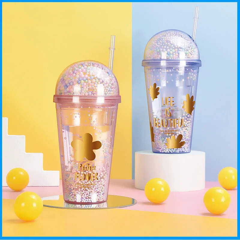 Plastic Cup Summer Creative Double High Appearance Level Girls Bubble Sippy Activity Gift