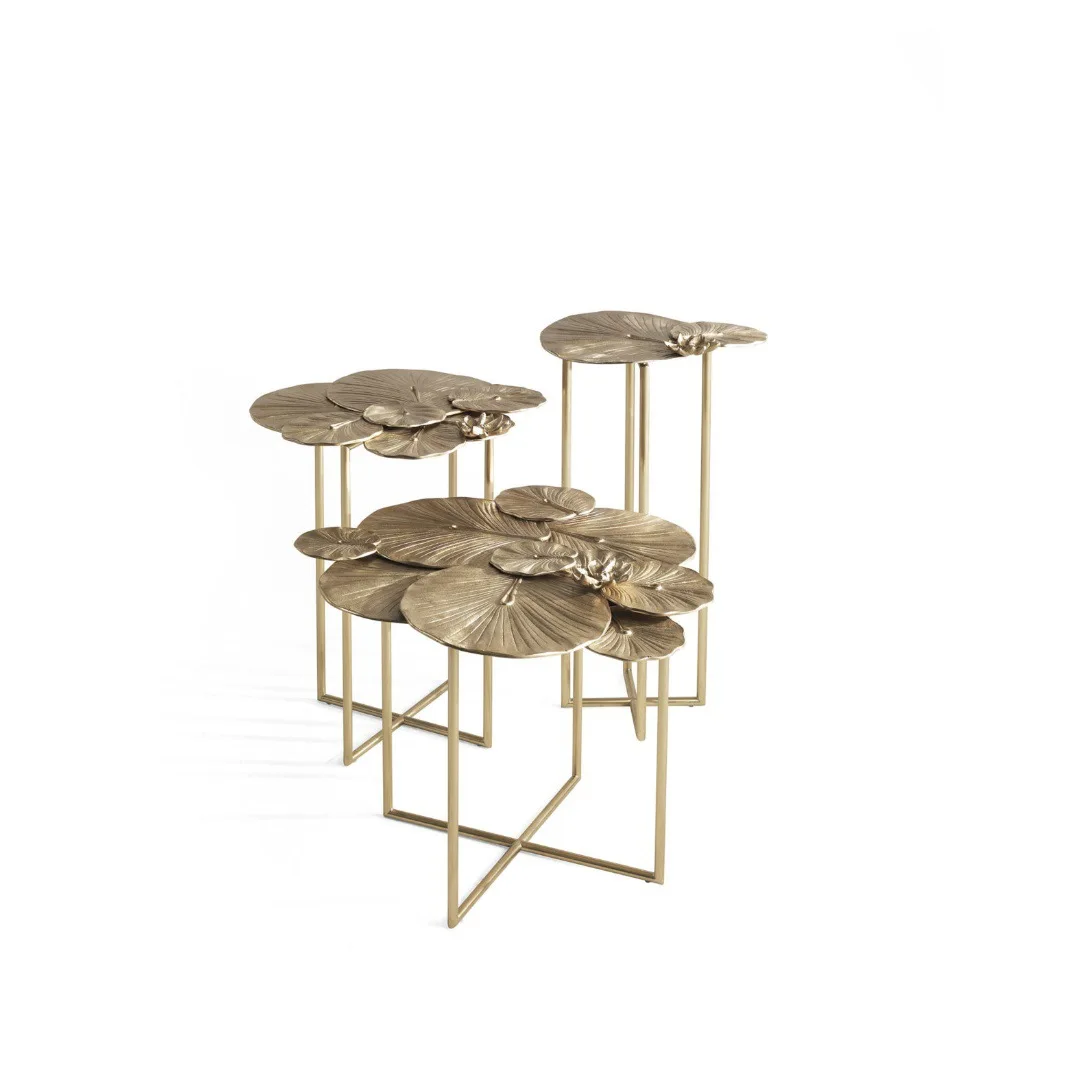 Pure copper lotus leaf pattern coffee table modern light luxury living room combination tea table