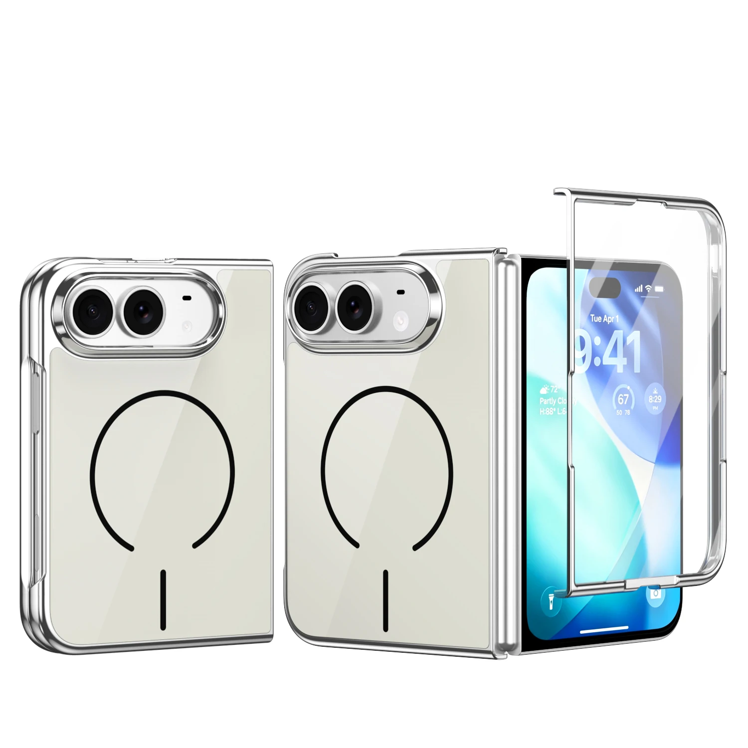 Luxuriöse Handyhülle mit Magnetverschluss und beschichteter Kante für iPhone Duo iPHone 18 Fold, kompatibel mit MagSafe Wireless, mit Displayschutzglas für die Vorderseite.