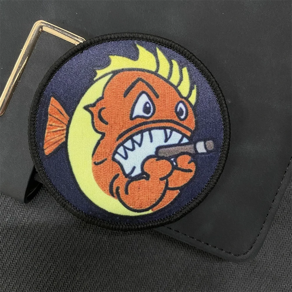 Fighting Hellfish Printing Patches Tactical Morale Badge Backpack Stickers Military Helmet Hook and Loop Armband Emblem