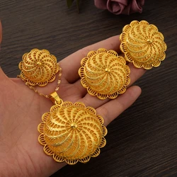 Fashion Gold Color Ethiopia Eritrea Set Big Nicely Jewelry Bangle Necklace Earring Ring Women's Habesha Wedding Party Gift