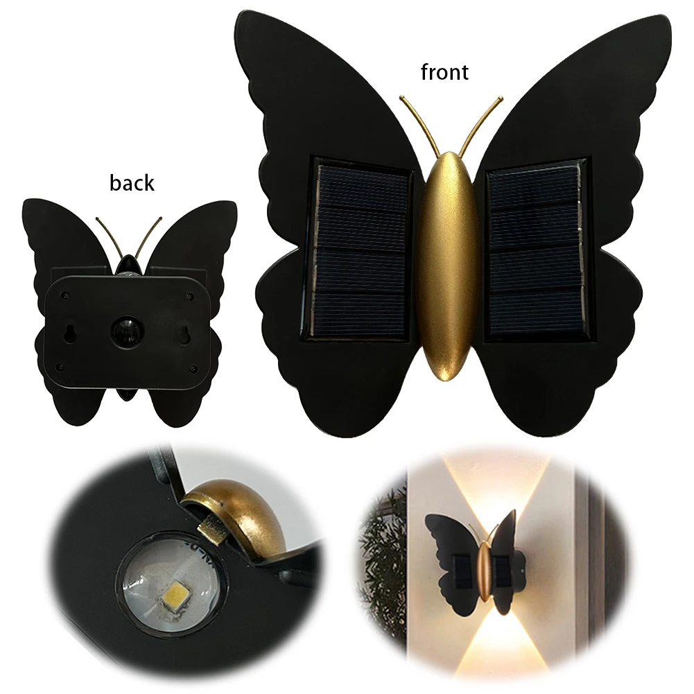 

Солнечный настенный светильник в форме бабочки, работающий от солнечной энергии, с автоматическим включением/выключением, уличный настенный фонарь для сада, двора, коридора