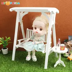 1:12 Dollhouse Miniature White Wooden Furniture Swing Chair Hammock Miniature Garden Furniture Swing Doll House Garden Decor Toy